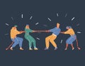 Vector illustration of business competition tug of war two vs two people. onfrontation of generations concept Royalty Free Stock Photo