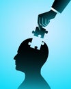 Vector illustration of business concept. Businessman adding last puzzle piece in a head Royalty Free Stock Photo