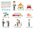 Vector illustration of business insurance character and icons.