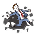 Vector Illustration of business man breaking down the wall