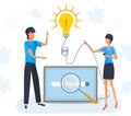 Vector illustration of business people engaged in search for new ideas or problem solutions