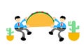 businessman worker and Delicious Taco cartoon doodle flat design vector illustration