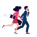 Vector illustration business people man and woman running to work Royalty Free Stock Photo