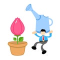 businessman worker and pink tulip blossom flower cartoon doodle flat design vector illustration