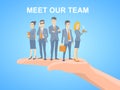 Vector illustration of a business team of young business people