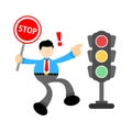 businessman worker stop traffic light cartoon doodle flat design vector illustration