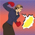 Vector illustration of business woman boxing in pop art style. Royalty Free Stock Photo