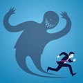Vector illustration of businessman afraid runaway from his shadow