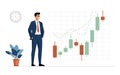 Vector illustration of a businessman analyzing a stock market chart