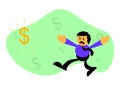 Vector illustration of businessman cartoon character graphic in pursuit of money
