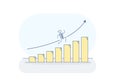 Vector illustration with businessman character climbing a graphic that keeps growing like a ladder to success.