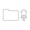 Vector illustration of businessman character with closed file folder. Black outline.