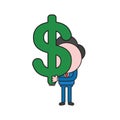 Vector illustration of businessman character holding dollar symbol. Color and black outlines Royalty Free Stock Photo