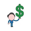 Vector illustration of businessman character holding dollar symbol. Color and black outlines Royalty Free Stock Photo