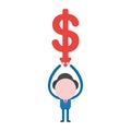 Vector businessman character holding up dollar arrow moving down Royalty Free Stock Photo