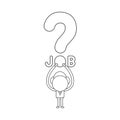 Vector illustration of businessman character holding up job word with question mark. Black outline Royalty Free Stock Photo