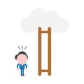 Vector businessman character looking wooden ladder with missing