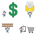 Vector illustration businessman character set. Black outlines and colored Royalty Free Stock Photo