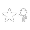 Vector illustration of businessman character with star and giving thumbs-up. Black outline Royalty Free Stock Photo