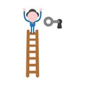 Vector illustration businessman climb to top of wooden ladder an