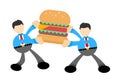 businessman cooking and eat burger fast food cartoon doodle flat design vector illustration Royalty Free Stock Photo