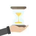 Vector illustration of businessman hand hold a hourglass. Business and time management concept. Successful start up Royalty Free Stock Photo