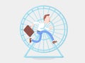 Vector illustration. Businessman Jimmy running in the wheel.