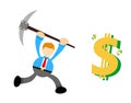 businessman mining dollar money cartoon doodle flat design vector illustration