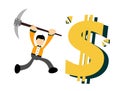 Vector illustration businessman mining dollar money flat design cartoon style