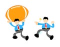 businessman worker playing rugby ball sport cartoon doodle flat design vector illustration