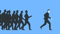 Vector illustration of a businessman running away from a crowd of people. Silhouettes of people running after a man in a Royalty Free Stock Photo