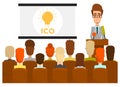 Ico business presentation concept vector flat illustration