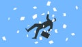 Vector illustration of a businessman in a suit and with a briefcase falling with a paper flying all around. Man in a Royalty Free Stock Photo