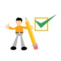 Vector illustration businessman worker holding pencil at big complete checklist flat design cartoon style Royalty Free Stock Photo