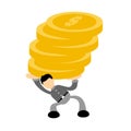 Vector illustration businessman worker pick big coin dollar economy flat design cartoon style