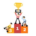 Vector illustration businessman worker pick trophy win champion flat design cartoon style