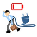 Vector illustration businessman worker tired need recharger energy flat design cartoon style