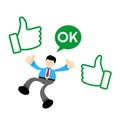 Vector illustration businessmen give a thumbs up and green thumb icon flat design cartoon style