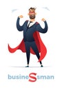 Vector illustration of businessmen super hero character, office worker man Superhero. Businessman in red cloak or cape Royalty Free Stock Photo