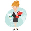 Vector illustration Businesswoman with document folder and cup o