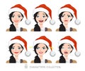 Women in Santa hat with different emotions