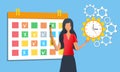 Businesswoman organizing daily routine using schedule calendar, effective time management concept. Agenda or appointments.