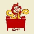 Vector illustration of a busy stressed out cartoon businessman talking on phone.