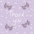 Vector illustration with butterflies and sign `Thank you`.