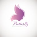 Vector illustration with Butterfly symbol. Logo design. For beauty salon, spa center, health clinic Royalty Free Stock Photo