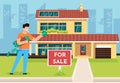 Vector Illustration Buying Property Cartoon Flat.