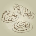 Vector illustration of cakes, roll.