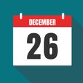 Vector illustration. Calendar icon. Calendar Date - Desember 26. Planning. Time management