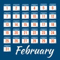 Vector illustration. Calendar icon set. Calendar Date - February. Planning. Time management Royalty Free Stock Photo