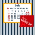 Vector illustration calendar for the 14th of July. Happy Bastille Day. Royalty Free Stock Photo